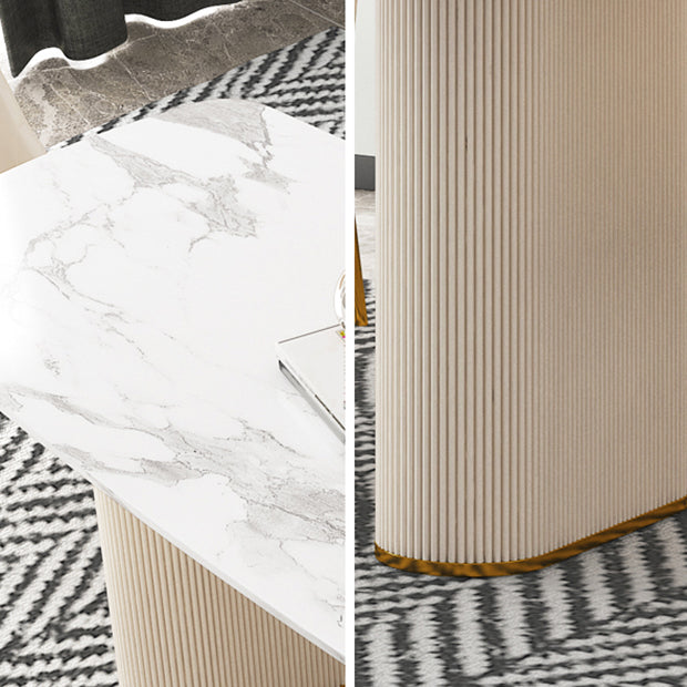 Sintered Stone Top Modern White Table for Restaurant Oval Dining Table Double Pedestal Clearhalo 'Dining Tables & Seating' 'Dining Tables' 'dining_table' 'furn' 'furn_dining_table' 'Furniture' 'furniture_dining_table' 'Kitchen & Dining Furniture' 'kitchen' 'kitchen_dining_table' 4962508