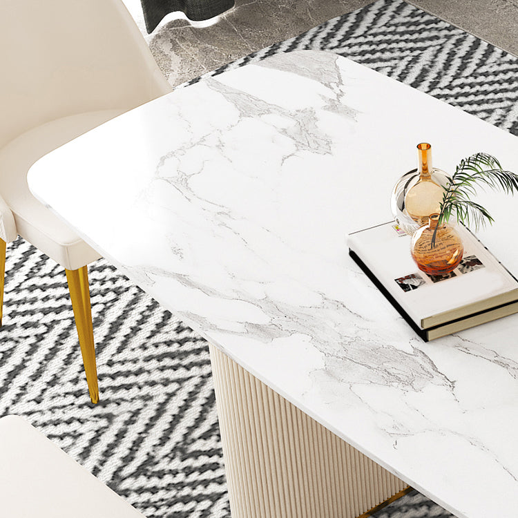 Sintered Stone Top Modern White Table for Restaurant Oval Dining Table Double Pedestal Clearhalo 'Dining Tables & Seating' 'Dining Tables' 'dining_table' 'furn' 'furn_dining_table' 'Furniture' 'furniture_dining_table' 'Kitchen & Dining Furniture' 'kitchen' 'kitchen_dining_table' 4962509