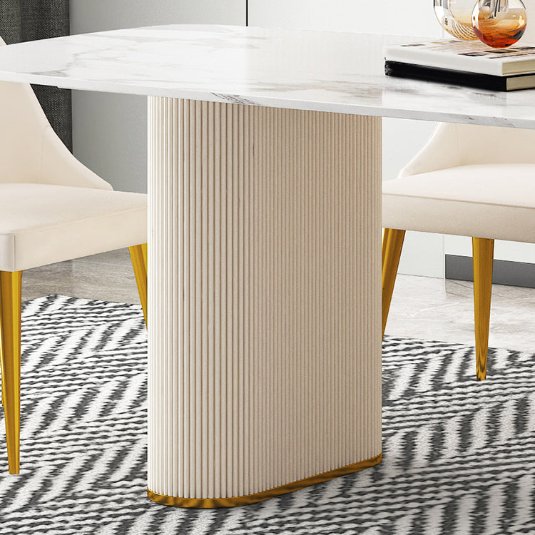 Sintered Stone Top Modern White Table for Restaurant Oval Dining Table Double Pedestal Clearhalo 'Dining Tables & Seating' 'Dining Tables' 'dining_table' 'furn' 'furn_dining_table' 'Furniture' 'furniture_dining_table' 'Kitchen & Dining Furniture' 'kitchen' 'kitchen_dining_table' 4962510