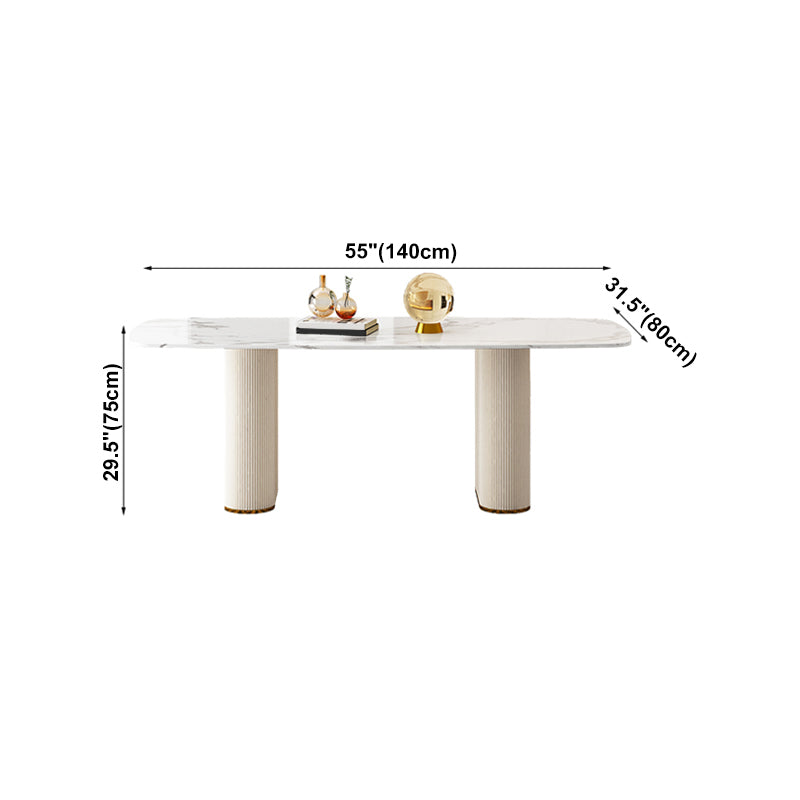 Sintered Stone Top Modern White Table for Restaurant Oval Dining Table Double Pedestal Clearhalo 'Dining Tables & Seating' 'Dining Tables' 'dining_table' 'furn' 'furn_dining_table' 'Furniture' 'furniture_dining_table' 'Kitchen & Dining Furniture' 'kitchen' 'kitchen_dining_table' 4962511