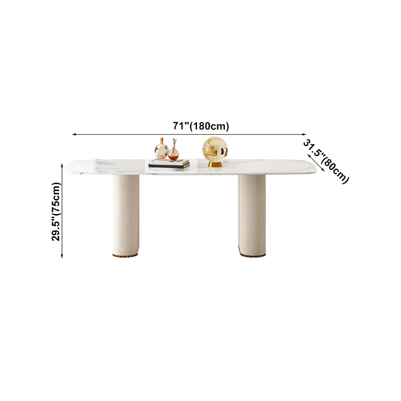 Sintered Stone Top Modern White Table for Restaurant Oval Dining Table Double Pedestal Clearhalo 'Dining Tables & Seating' 'Dining Tables' 'dining_table' 'furn' 'furn_dining_table' 'Furniture' 'furniture_dining_table' 'Kitchen & Dining Furniture' 'kitchen' 'kitchen_dining_table' 4962513