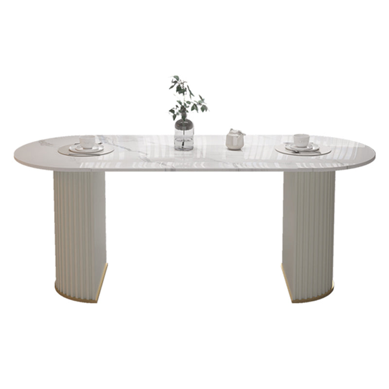 Sintered Stone Top White Table for Restaurant Modern Oval Table with Double Pedestal Without Chairs Clearhalo 'Dining Tables & Seating' 'Dining Tables' 'dining_table' 'furn' 'furn_dining_table' 'Furniture' 'furniture_dining_table' 'Kitchen & Dining Furniture' 'kitchen' 'kitchen_dining_table' 4962519