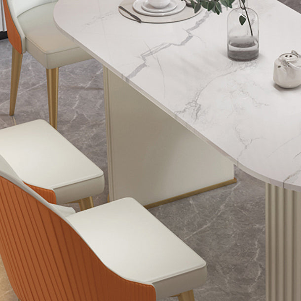 Sintered Stone Top White Table for Restaurant Modern Oval Table with Double Pedestal Clearhalo 'Dining Tables & Seating' 'Dining Tables' 'dining_table' 'furn' 'furn_dining_table' 'Furniture' 'furniture_dining_table' 'Kitchen & Dining Furniture' 'kitchen' 'kitchen_dining_table' 4962521