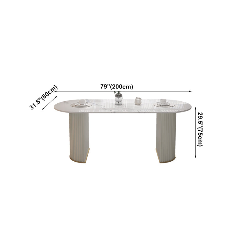 Sintered Stone Top White Table for Restaurant Modern Oval Table with Double Pedestal Clearhalo 'Dining Tables & Seating' 'Dining Tables' 'dining_table' 'furn' 'furn_dining_table' 'Furniture' 'furniture_dining_table' 'Kitchen & Dining Furniture' 'kitchen' 'kitchen_dining_table' 4962525