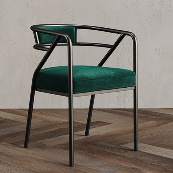 Glam Style Indoor Arm Chair Open Back 21.65" Wide Dining Chair Dark Green 1 Piece Black Clearhalo 'Dining Chairs' 'Dining Tables & Seating' 'dining_chair' 'furn' 'furn_dining_chair' 'Furniture' 'furniture_dining_chair' 'Kitchen & Dining Furniture' 4962699