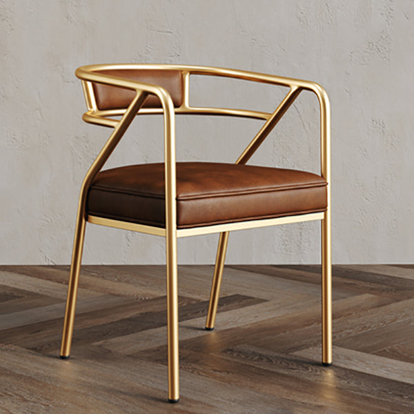 Glam Style Indoor Arm Chair Open Back 21.65" Wide Dining Chair Brown 1 Piece Brass Gold Clearhalo 'Dining Chairs' 'Dining Tables & Seating' 'dining_chair' 'furn' 'furn_dining_chair' 'Furniture' 'furniture_dining_chair' 'Kitchen & Dining Furniture' 4962723