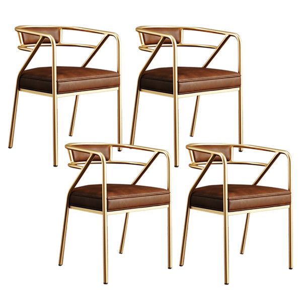 Glam Style Indoor Arm Chair Open Back 21.65" Wide Dining Chair Brown 4 Piece Set Brass Gold Clearhalo 'Dining Chairs' 'Dining Tables & Seating' 'dining_chair' 'furn' 'furn_dining_chair' 'Furniture' 'furniture_dining_chair' 'Kitchen & Dining Furniture' 4962725