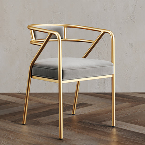 Glam Style Indoor Arm Chair Open Back 21.65" Wide Dining Chair Light Grey 1 Piece Brass Gold Clearhalo 'Dining Chairs' 'Dining Tables & Seating' 'dining_chair' 'furn' 'furn_dining_chair' 'Furniture' 'furniture_dining_chair' 'Kitchen & Dining Furniture' 4962732