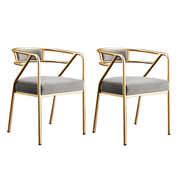 Glam Style Indoor Arm Chair Open Back 21.65" Wide Dining Chair Light Grey 2 Piece Set Brass Gold Clearhalo 'Dining Chairs' 'Dining Tables & Seating' 'dining_chair' 'furn' 'furn_dining_chair' 'Furniture' 'furniture_dining_chair' 'Kitchen & Dining Furniture' 4962733