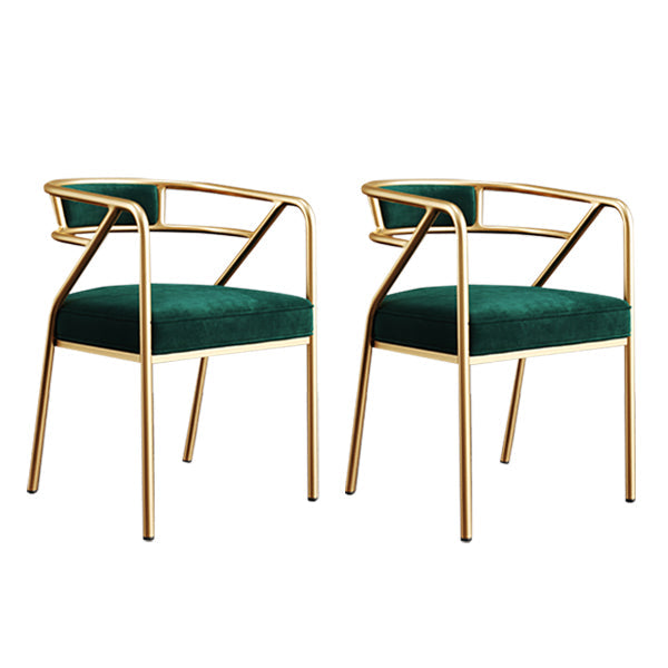 Glam Style Indoor Arm Chair Open Back 21.65" Wide Dining Chair Dark Green 2 Piece Set Brass Gold Clearhalo 'Dining Chairs' 'Dining Tables & Seating' 'dining_chair' 'furn' 'furn_dining_chair' 'Furniture' 'furniture_dining_chair' 'Kitchen & Dining Furniture' 4962739