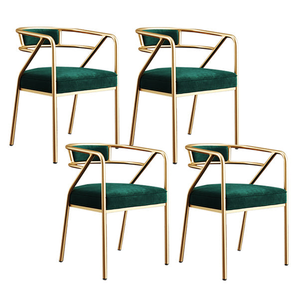 Glam Style Indoor Arm Chair Open Back 21.65" Wide Dining Chair Dark Green 4 Piece Set Brass Gold Clearhalo 'Dining Chairs' 'Dining Tables & Seating' 'dining_chair' 'furn' 'furn_dining_chair' 'Furniture' 'furniture_dining_chair' 'Kitchen & Dining Furniture' 4962740