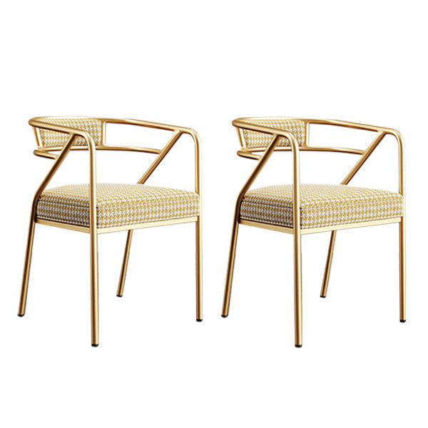 Glam Style Indoor Arm Chair Open Back 21.65" Wide Dining Chair Yellow 2 Piece Set Brass Gold Clearhalo 'Dining Chairs' 'Dining Tables & Seating' 'dining_chair' 'furn' 'furn_dining_chair' 'Furniture' 'furniture_dining_chair' 'Kitchen & Dining Furniture' 4962751