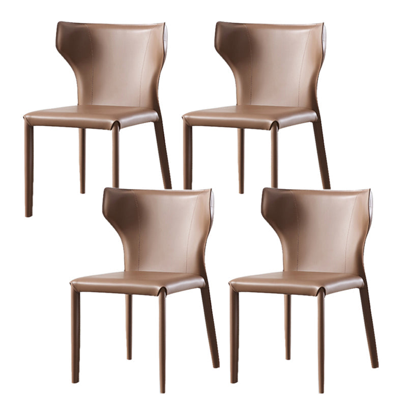 Armless Dining Chairs Modern Leather Wingback Side Chairs for Dining Room Brown 4 Piece Set Clearhalo 'Dining Chairs' 'Dining Tables & Seating' 'dining_chair' 'furn' 'furn_dining_chair' 'Furniture' 'furniture_dining_chair' 'Kitchen & Dining Furniture' 4962811