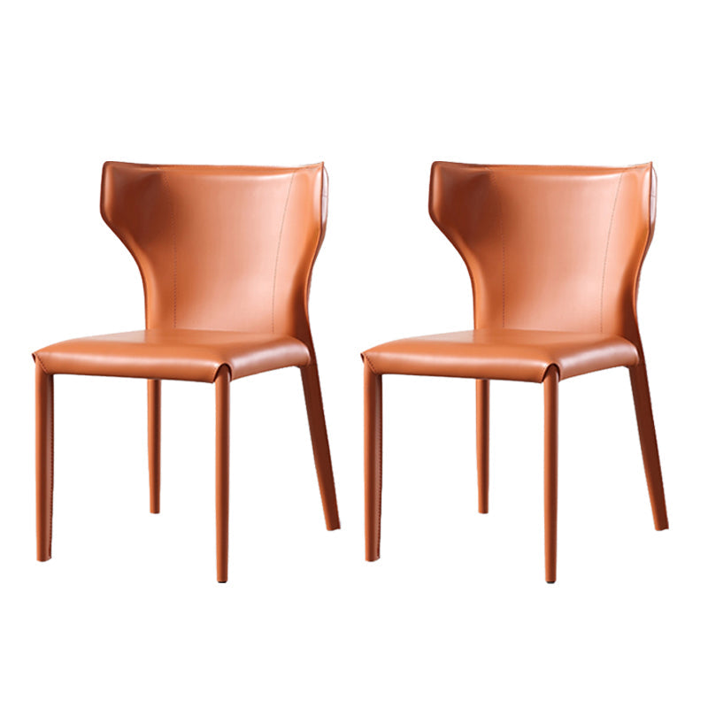 Armless Dining Chairs Modern Leather Wingback Side Chairs for Dining Room Orange 2 Piece Set Clearhalo 'Dining Chairs' 'Dining Tables & Seating' 'dining_chair' 'furn' 'furn_dining_chair' 'Furniture' 'furniture_dining_chair' 'Kitchen & Dining Furniture' 4962816