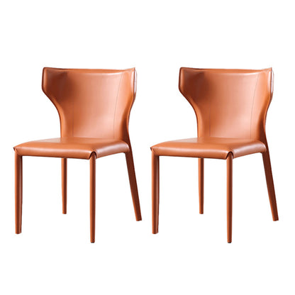 Armless Dining Chairs Modern Leather Wingback Side Chairs for Dining Room Orange 2 Piece Set Clearhalo 'Dining Chairs' 'Dining Tables & Seating' 'dining_chair' 'furn' 'furn_dining_chair' 'Furniture' 'furniture_dining_chair' 'Kitchen & Dining Furniture' 4962816