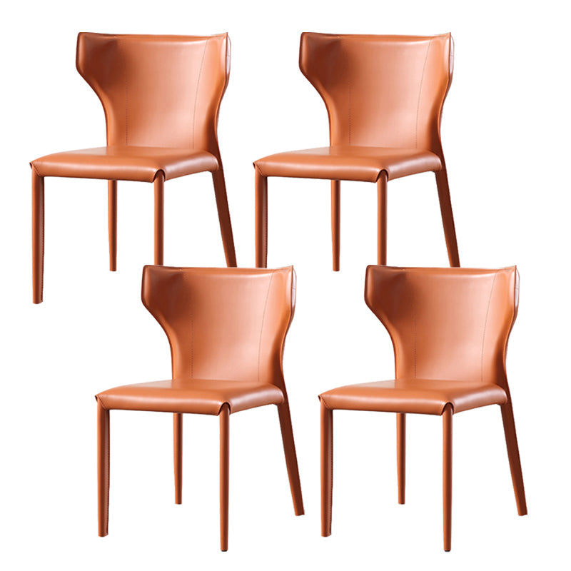 Armless Dining Chairs Modern Leather Wingback Side Chairs for Dining Room Orange 4 Piece Set Clearhalo 'Dining Chairs' 'Dining Tables & Seating' 'dining_chair' 'furn' 'furn_dining_chair' 'Furniture' 'furniture_dining_chair' 'Kitchen & Dining Furniture' 4962818