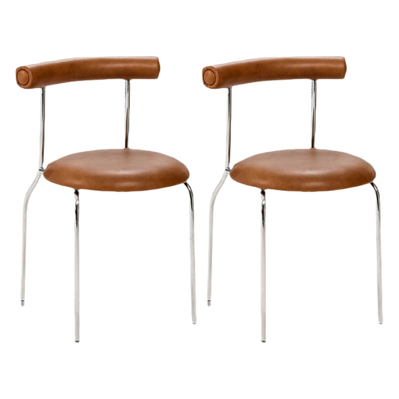 Contemporary PU Leather Side Chair Open Back Stackable Dining Side Chair Brown 2 Piece Set Clearhalo 'Dining Chairs' 'Dining Tables & Seating' 'dining_chair' 'furn' 'furn_dining_chair' 'Furniture' 'furniture_dining_chair' 'Kitchen & Dining Furniture' 4962829