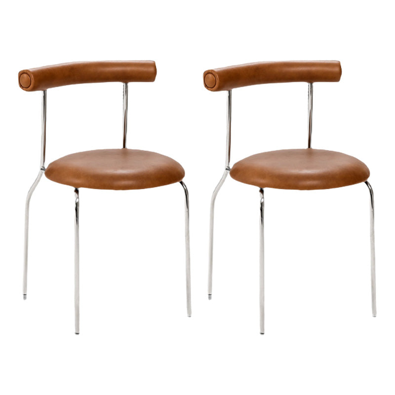 PU Leather Side Chair Modern Style Open Back Stackable Dining Side Chair Brown 2 Piece Set Clearhalo 'Dining Chairs' 'Dining Tables & Seating' 'dining_chair' 'furn' 'furn_dining_chair' 'Furniture' 'furniture_dining_chair' 'Kitchen & Dining Furniture' 4962851