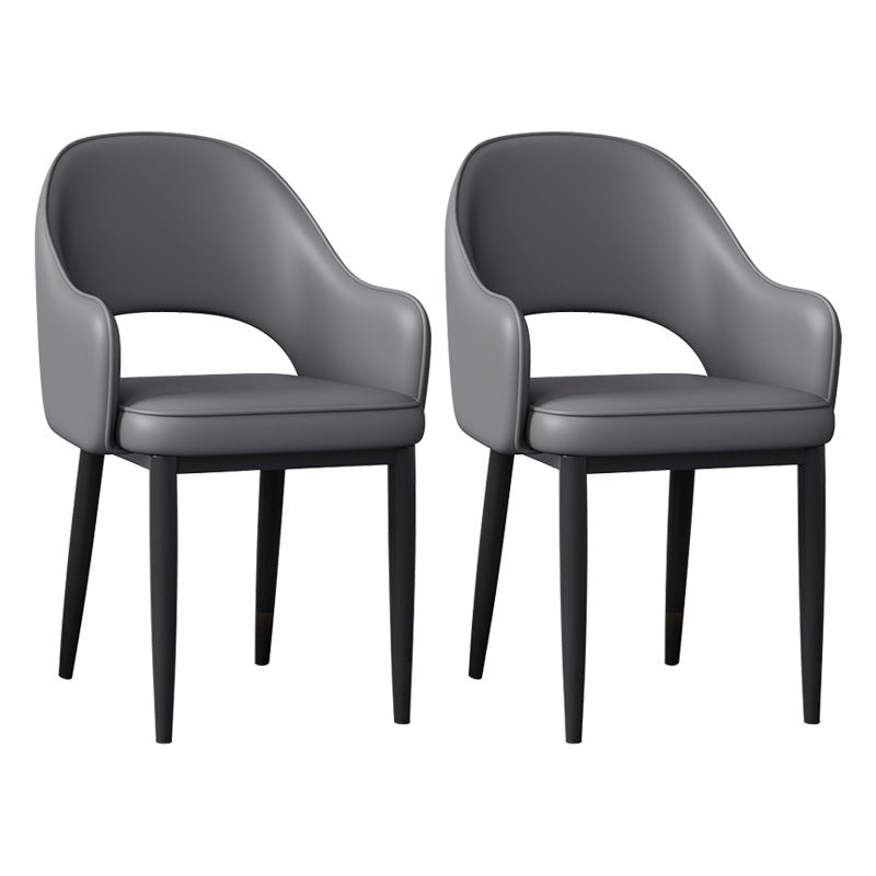 Glam Open Back Dining Arm Chair Leather Dining Chair for Kitchen Dark Gray 2 Piece Set Clearhalo 'Dining Chairs' 'Dining Tables & Seating' 'dining_chair' 'furn' 'furn_dining_chair' 'Furniture' 'furniture_dining_chair' 'Kitchen & Dining Furniture' 4962874