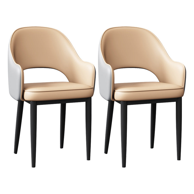 Glam Open Back Dining Arm Chair Leather Dining Chair for Kitchen Light Yellow 2 Piece Set Clearhalo 'Dining Chairs' 'Dining Tables & Seating' 'dining_chair' 'furn' 'furn_dining_chair' 'Furniture' 'furniture_dining_chair' 'Kitchen & Dining Furniture' 4962876