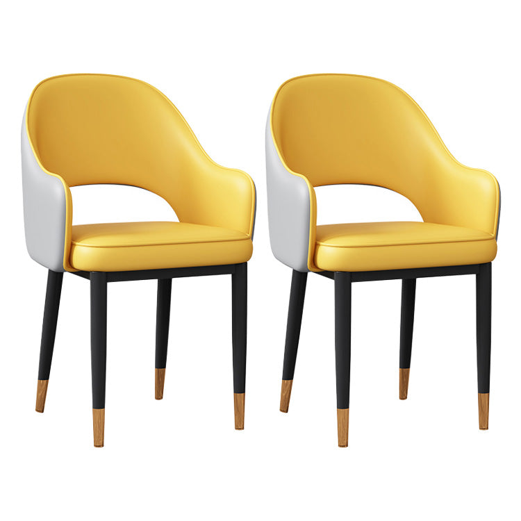 Glam Open Back Dining Arm Chair Leather Dining Chair for Kitchen Gray-Yellow 2 Piece Set Clearhalo 'Dining Chairs' 'Dining Tables & Seating' 'dining_chair' 'furn' 'furn_dining_chair' 'Furniture' 'furniture_dining_chair' 'Kitchen & Dining Furniture' 4962877