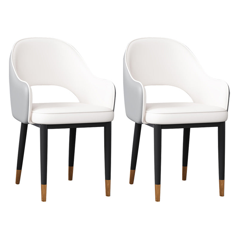 Glam Open Back Dining Arm Chair Leather Dining Chair for Kitchen White 2 Piece Set Clearhalo 'Dining Chairs' 'Dining Tables & Seating' 'dining_chair' 'furn' 'furn_dining_chair' 'Furniture' 'furniture_dining_chair' 'Kitchen & Dining Furniture' 4962880