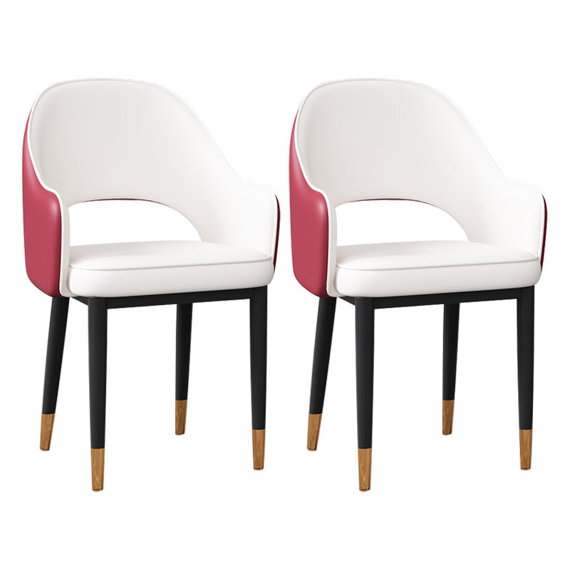 Glam Open Back Dining Arm Chair Leather Dining Chair for Kitchen Burgundy-White 2 Piece Set Clearhalo 'Dining Chairs' 'Dining Tables & Seating' 'dining_chair' 'furn' 'furn_dining_chair' 'Furniture' 'furniture_dining_chair' 'Kitchen & Dining Furniture' 4962882
