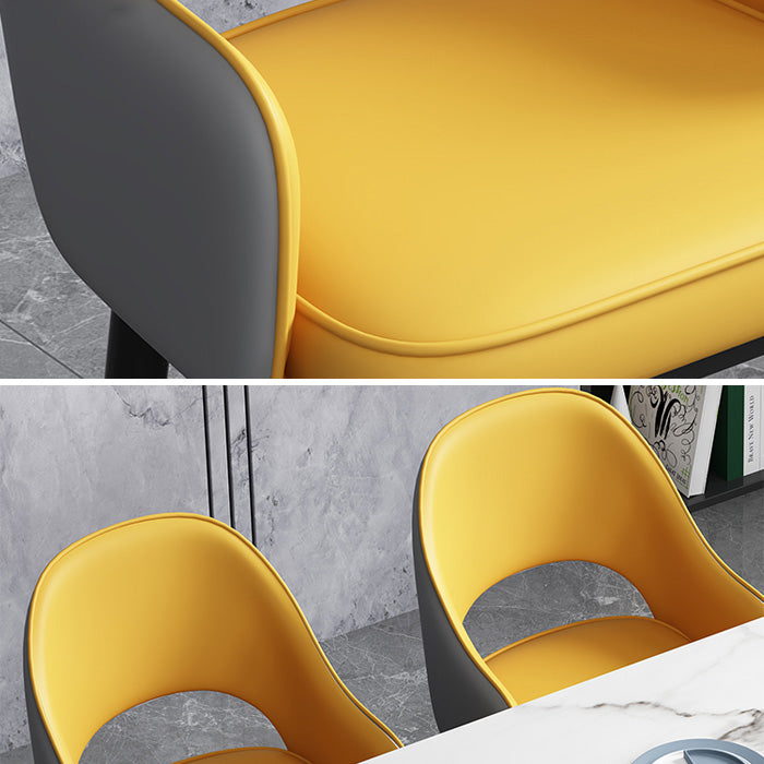 Glam Open Back Dining Arm Chair Leather Dining Chair for Kitchen Clearhalo 'Dining Chairs' 'Dining Tables & Seating' 'dining_chair' 'furn' 'furn_dining_chair' 'Furniture' 'furniture_dining_chair' 'Kitchen & Dining Furniture' 4962883