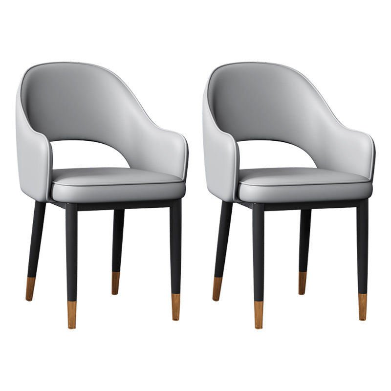 Glam Open Back Dining Arm Chair Leather Dining Chair for Kitchen Black-Gray 2 Piece Set Clearhalo 'Dining Chairs' 'Dining Tables & Seating' 'dining_chair' 'furn' 'furn_dining_chair' 'Furniture' 'furniture_dining_chair' 'Kitchen & Dining Furniture' 4962884