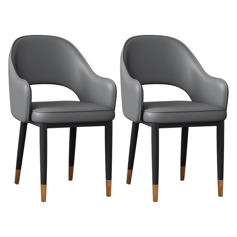 Glam Open Back Dining Arm Chair Leather Dining Chair for Kitchen Dark Gray-Black 2 Piece Set Clearhalo 'Dining Chairs' 'Dining Tables & Seating' 'dining_chair' 'furn' 'furn_dining_chair' 'Furniture' 'furniture_dining_chair' 'Kitchen & Dining Furniture' 4962885