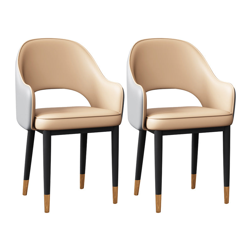 Glam Open Back Dining Arm Chair Leather Dining Chair for Kitchen Beige 2 Piece Set Clearhalo 'Dining Chairs' 'Dining Tables & Seating' 'dining_chair' 'furn' 'furn_dining_chair' 'Furniture' 'furniture_dining_chair' 'Kitchen & Dining Furniture' 4962890