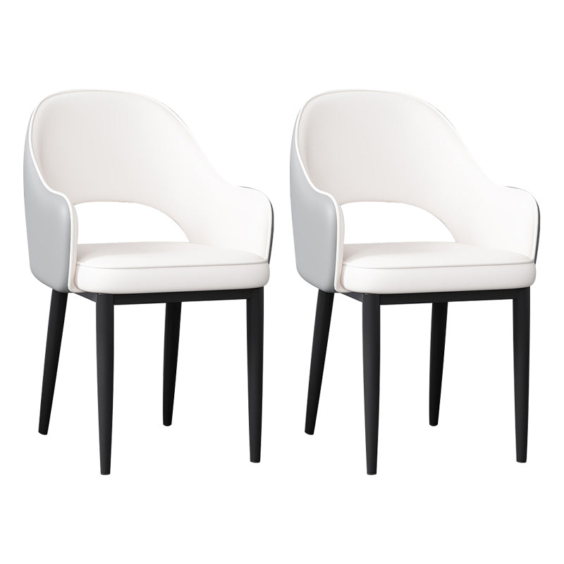 Glam Open Back Dining Arm Chair Leather Dining Chair for Kitchen Gray-White 2 Piece Set Clearhalo 'Dining Chairs' 'Dining Tables & Seating' 'dining_chair' 'furn' 'furn_dining_chair' 'Furniture' 'furniture_dining_chair' 'Kitchen & Dining Furniture' 4962891