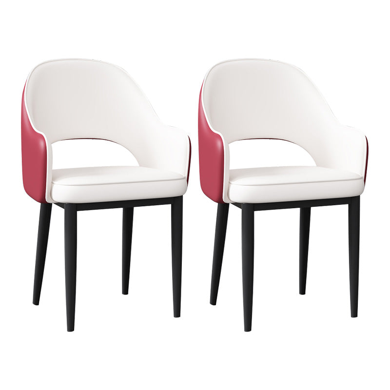 Glam Open Back Dining Arm Chair Leather Dining Chair for Kitchen Red-White 2 Piece Set Clearhalo 'Dining Chairs' 'Dining Tables & Seating' 'dining_chair' 'furn' 'furn_dining_chair' 'Furniture' 'furniture_dining_chair' 'Kitchen & Dining Furniture' 4962893
