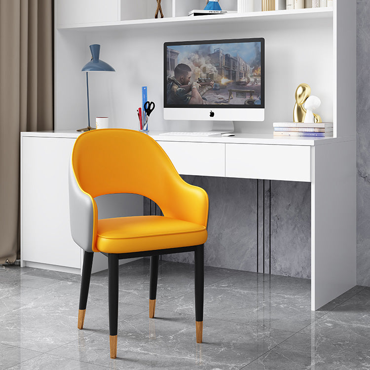 Glam Open Back Dining Arm Chair Leather Dining Chair for Kitchen Clearhalo 'Dining Chairs' 'Dining Tables & Seating' 'dining_chair' 'furn' 'furn_dining_chair' 'Furniture' 'furniture_dining_chair' 'Kitchen & Dining Furniture' 4962894