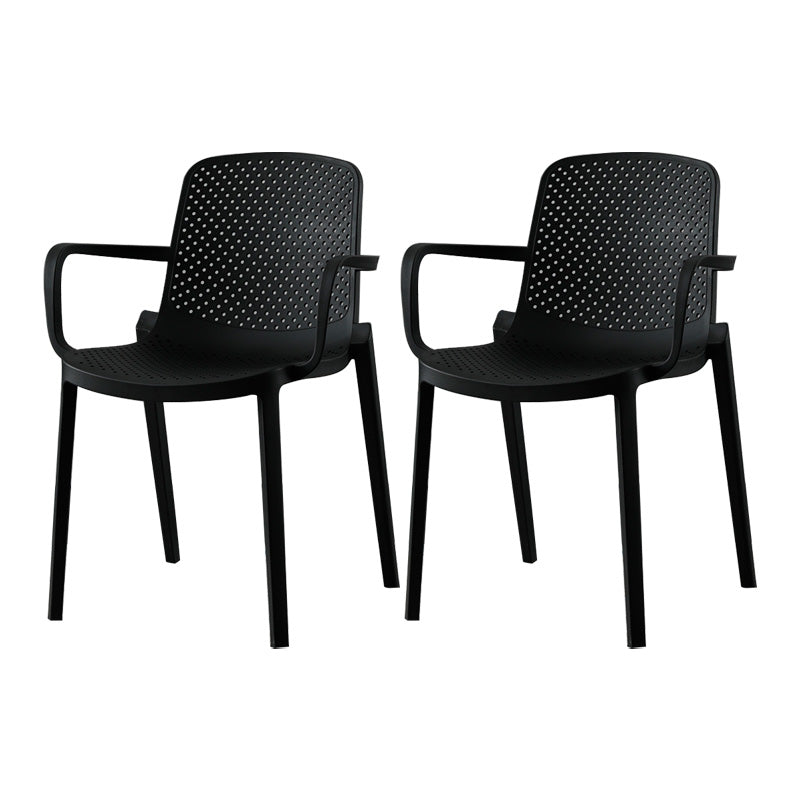 Plastic Modern Contemporary Kitchen Chair Arm Solid Back Dining Room Chair Black Set of 2 Clearhalo 'Dining Chairs' 'Dining Tables & Seating' 'dining_chair' 'Furniture' 'furniture_dining_chair' 'Kitchen & Dining Furniture' 4963135