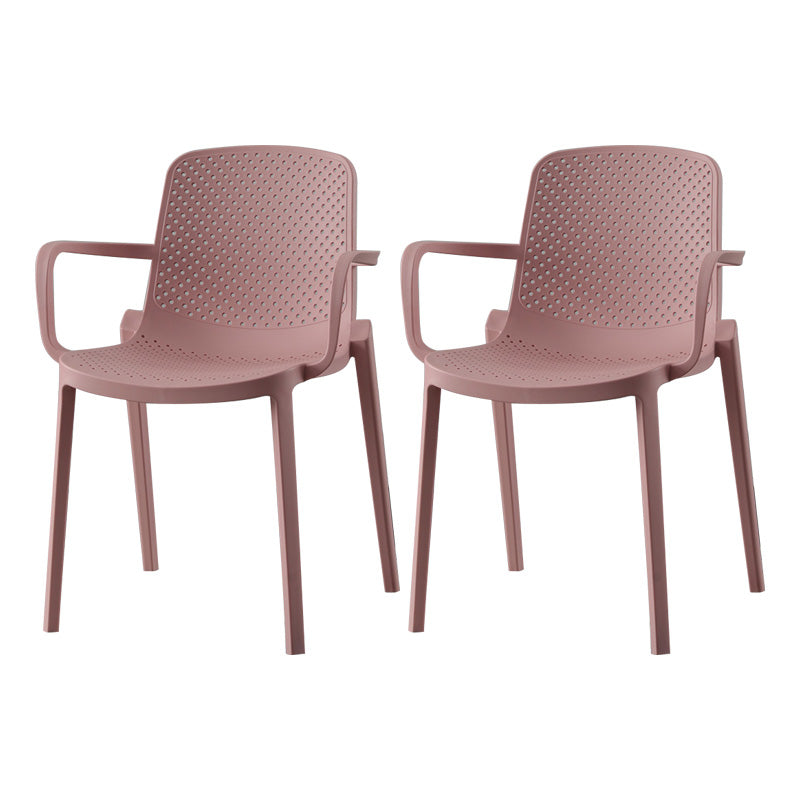 Plastic Modern Contemporary Kitchen Chair Arm Solid Back Dining Room Chair Pink Set of 2 Clearhalo 'Dining Chairs' 'Dining Tables & Seating' 'dining_chair' 'Furniture' 'furniture_dining_chair' 'Kitchen & Dining Furniture' 4963142