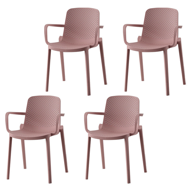 Plastic Modern Contemporary Kitchen Chair Arm Solid Back Dining Room Chair Pink Set of 4 Clearhalo 'Dining Chairs' 'Dining Tables & Seating' 'dining_chair' 'Furniture' 'furniture_dining_chair' 'Kitchen & Dining Furniture' 4963144