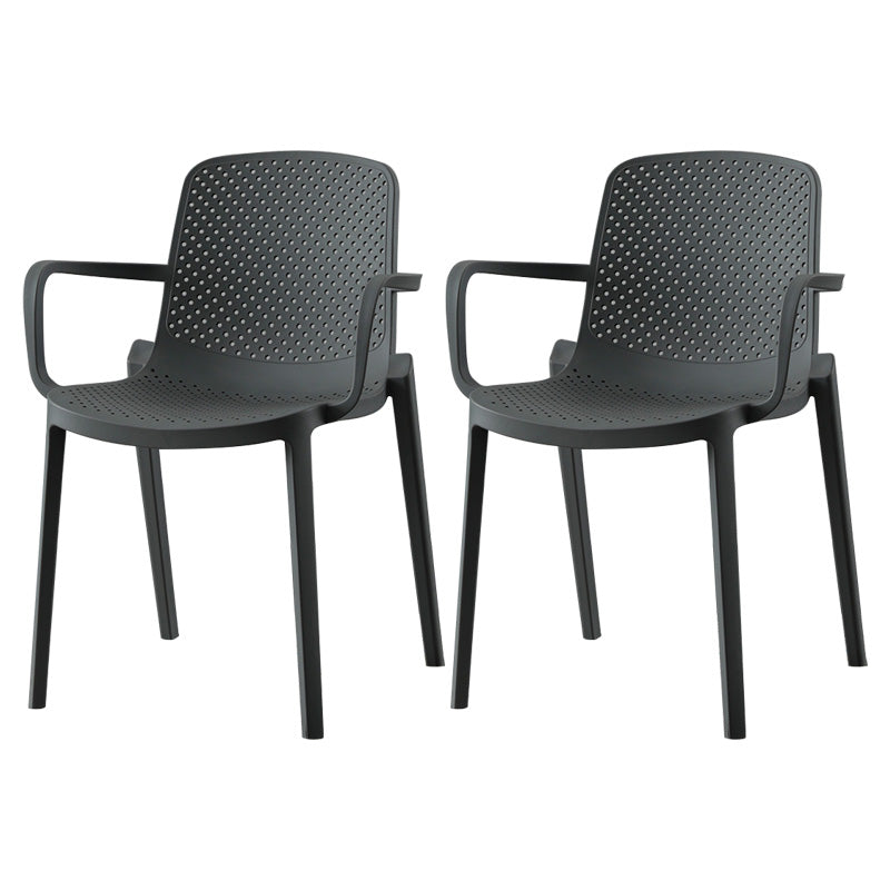 Plastic Modern Contemporary Kitchen Chair Arm Solid Back Dining Room Chair Grey Set of 2 Clearhalo 'Dining Chairs' 'Dining Tables & Seating' 'dining_chair' 'Furniture' 'furniture_dining_chair' 'Kitchen & Dining Furniture' 4963164