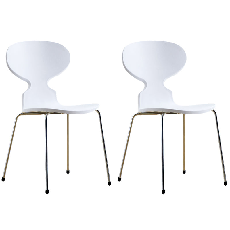 Modern Style Side Chair Plastic Metal Dining Chair for Home Use White 2 Piece Set Silver Clearhalo 'Dining Chairs' 'Dining Tables & Seating' 'dining_chair' 'furn' 'furn_dining_chair' 'Furniture' 'furniture_dining_chair' 'Kitchen & Dining Furniture' 4963270