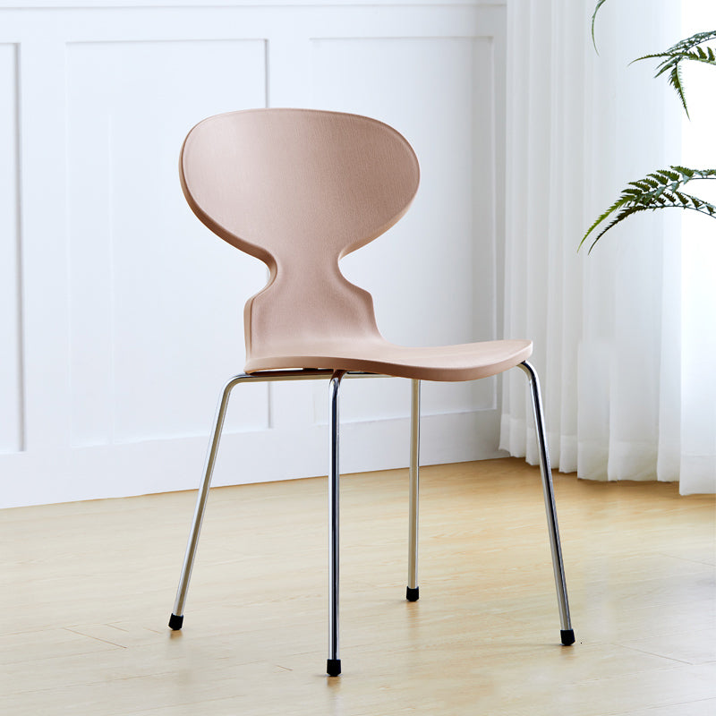 Modern Style Side Chair Plastic Metal Dining Chair for Home Use Pink 1 Piece Silver Clearhalo 'Dining Chairs' 'Dining Tables & Seating' 'dining_chair' 'furn' 'furn_dining_chair' 'Furniture' 'furniture_dining_chair' 'Kitchen & Dining Furniture' 4963284