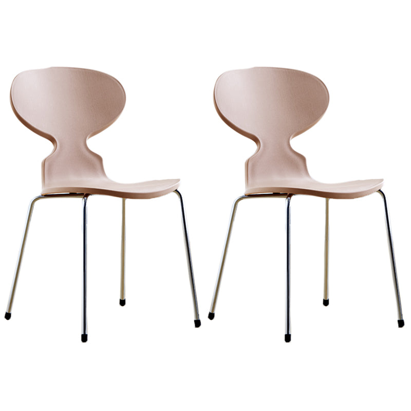 Modern Style Side Chair Plastic Metal Dining Chair for Home Use Pink 2 Piece Set Silver Clearhalo 'Dining Chairs' 'Dining Tables & Seating' 'dining_chair' 'furn' 'furn_dining_chair' 'Furniture' 'furniture_dining_chair' 'Kitchen & Dining Furniture' 4963285