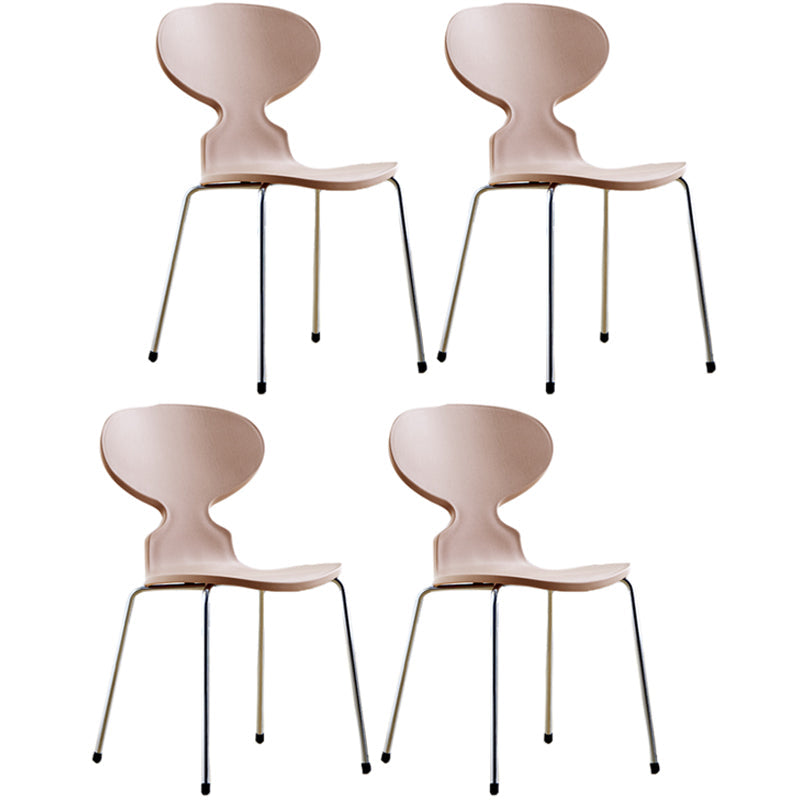Modern Style Side Chair Plastic Metal Dining Chair for Home Use Pink 4 Piece Set Silver Clearhalo 'Dining Chairs' 'Dining Tables & Seating' 'dining_chair' 'furn' 'furn_dining_chair' 'Furniture' 'furniture_dining_chair' 'Kitchen & Dining Furniture' 4963286