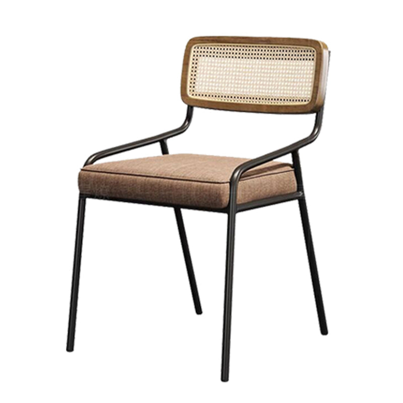 Modern Style Fabric Side Chair Cane Back Armless Dining Chair Brown-Black 1 Piece Clearhalo 'Dining Chairs' 'Dining Tables & Seating' 'dining_chair' 'furn' 'furn_dining_chair' 'Furniture' 'furniture_dining_chair' 'Kitchen & Dining Furniture' 4963301