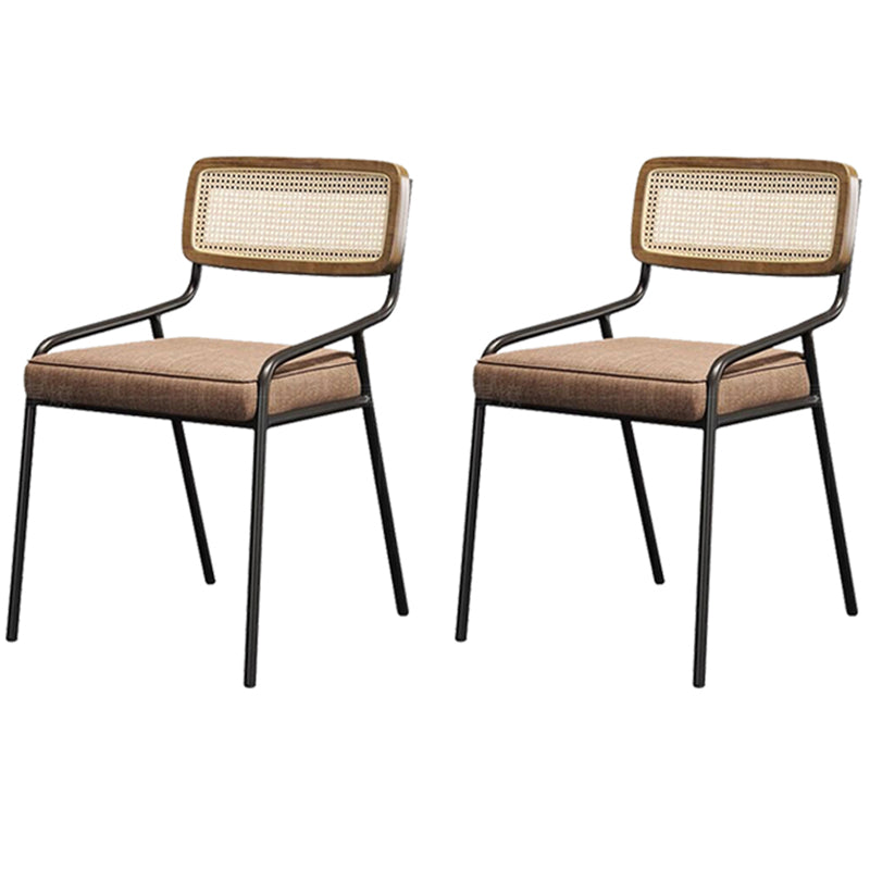 Modern Style Fabric Side Chair Cane Back Armless Dining Chair Brown-Black 2 Piece Set Clearhalo 'Dining Chairs' 'Dining Tables & Seating' 'dining_chair' 'furn' 'furn_dining_chair' 'Furniture' 'furniture_dining_chair' 'Kitchen & Dining Furniture' 4963302