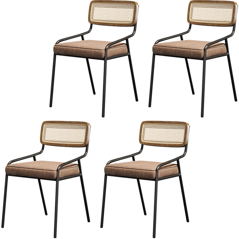 Modern Style Fabric Side Chair Cane Back Armless Dining Chair Brown-Black 4 Piece Set Clearhalo 'Dining Chairs' 'Dining Tables & Seating' 'dining_chair' 'furn' 'furn_dining_chair' 'Furniture' 'furniture_dining_chair' 'Kitchen & Dining Furniture' 4963304