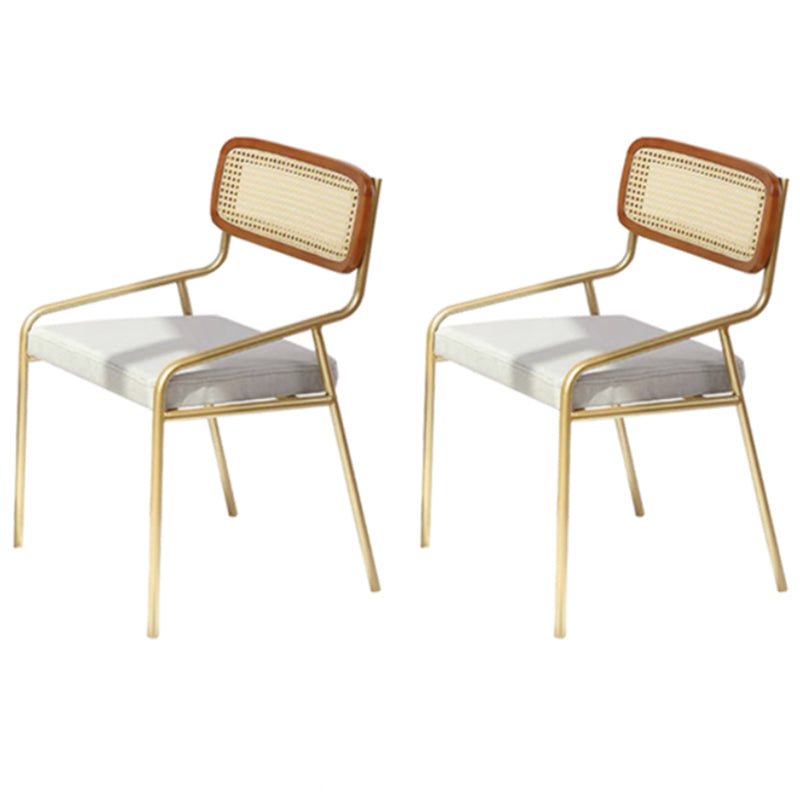 Modern Style Fabric Side Chair Cane Back Armless Dining Chair Gold-Brown 2 Piece Set Clearhalo 'Dining Chairs' 'Dining Tables & Seating' 'dining_chair' 'furn' 'furn_dining_chair' 'Furniture' 'furniture_dining_chair' 'Kitchen & Dining Furniture' 4963308