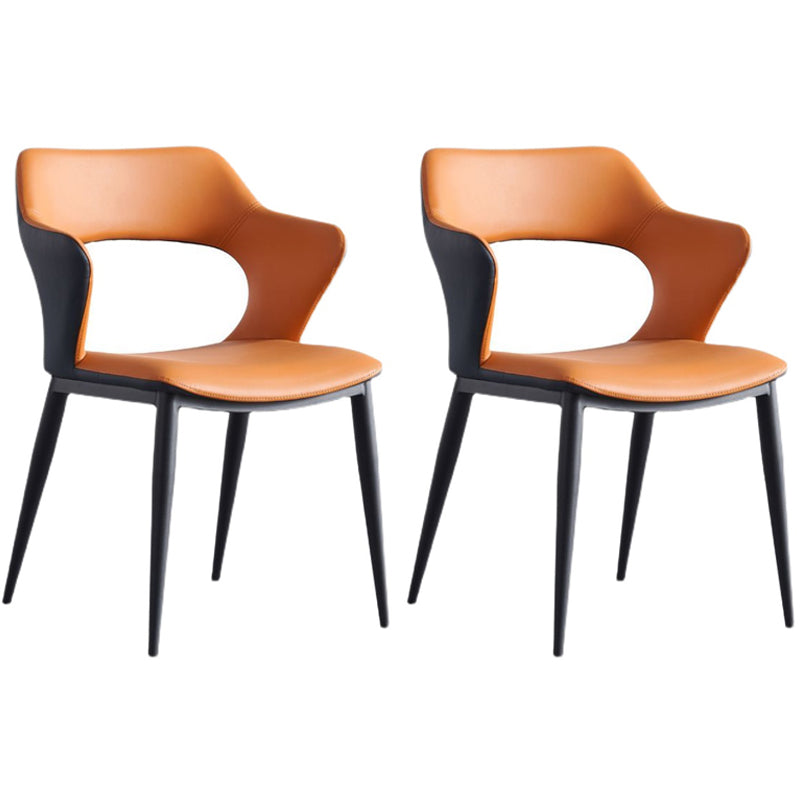 Contemporary Dining Room Arm Chairs Faux Leather Dining Chairs Orange 2 Piece Set Clearhalo 'Dining Chairs' 'Dining Tables & Seating' 'dining_chair' 'furn' 'furn_dining_chair' 'Furniture' 'furniture_dining_chair' 'Kitchen & Dining Furniture' 4963351
