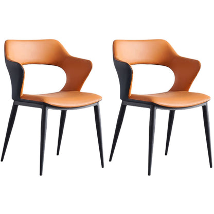 Contemporary Dining Room Arm Chairs Faux Leather Dining Chairs Orange 2 Piece Set Clearhalo 'Dining Chairs' 'Dining Tables & Seating' 'dining_chair' 'furn' 'furn_dining_chair' 'Furniture' 'furniture_dining_chair' 'Kitchen & Dining Furniture' 4963351