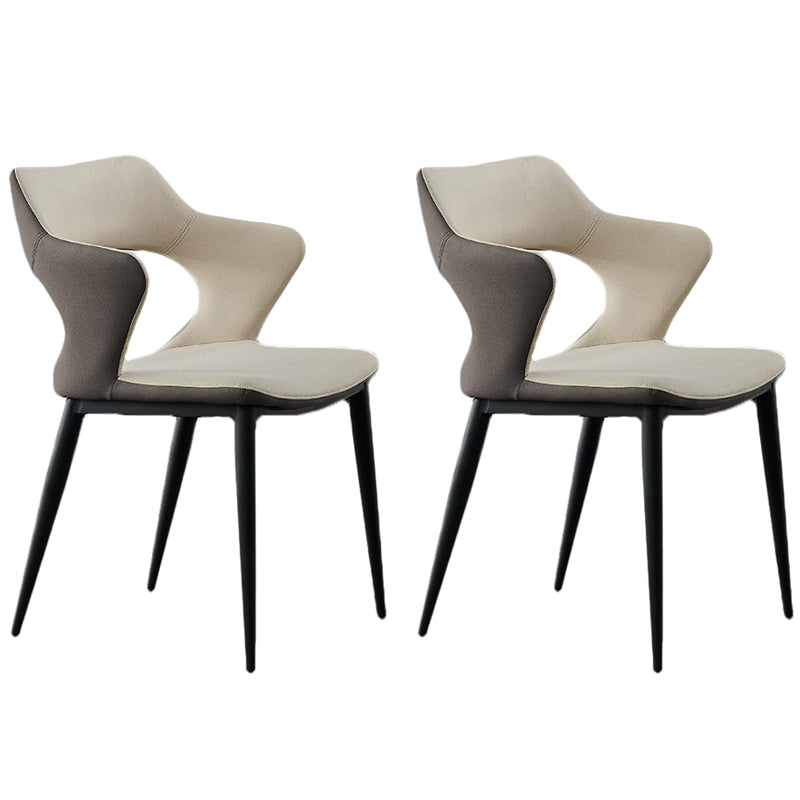 Contemporary Dining Room Arm Chairs Faux Leather Dining Chairs Off-White 2 Piece Set Clearhalo 'Dining Chairs' 'Dining Tables & Seating' 'dining_chair' 'furn' 'furn_dining_chair' 'Furniture' 'furniture_dining_chair' 'Kitchen & Dining Furniture' 4963358