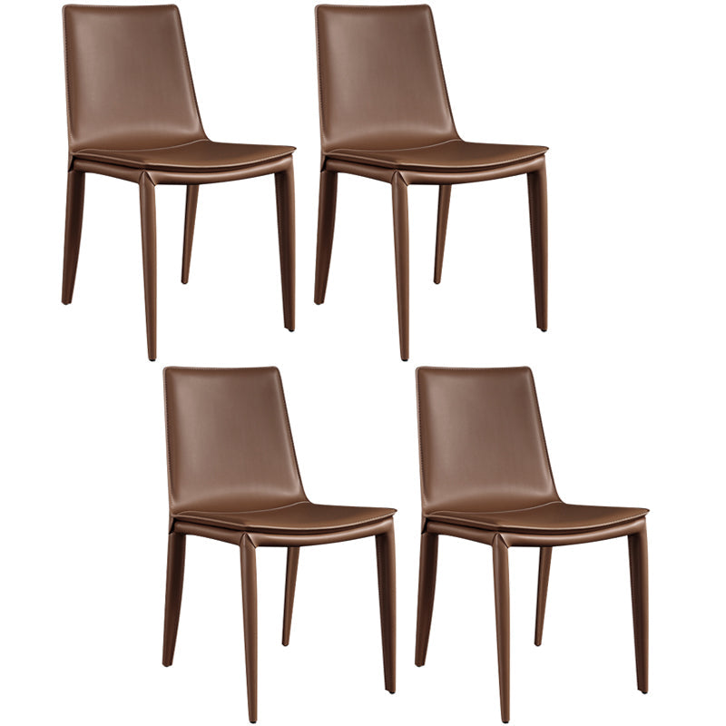Modern Style Side Chair Faux Leather Dining Chair for Dining Room Brown 4 Piece Set Clearhalo 'Dining Chairs' 'Dining Tables & Seating' 'dining_chair' 'furn' 'furn_dining_chair' 'Furniture' 'furniture_dining_chair' 'Kitchen & Dining Furniture' 4963365